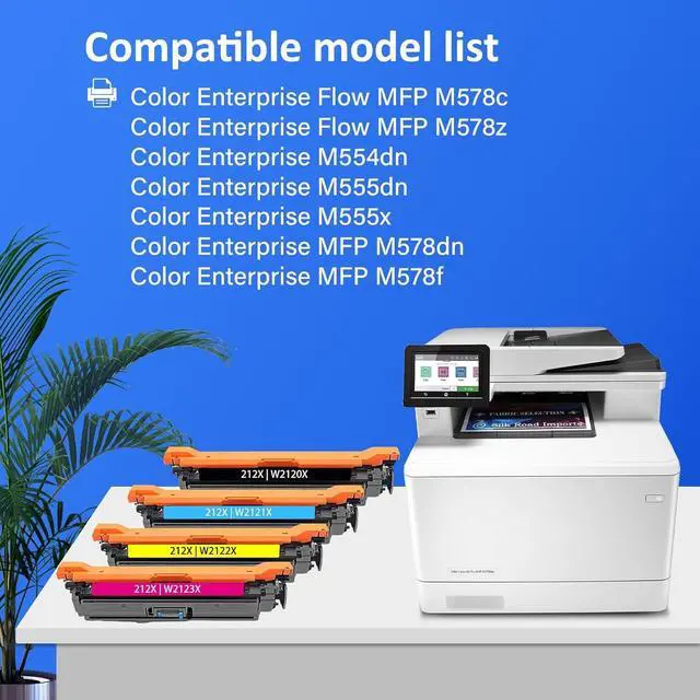 Alt view image 2 of 7 - 212X Toner Cartridges 4 Pack (with Chip) Replacement for 212X Color Enterprise Flow MFP M578c, M578z, M554dn, M555dn, M555x, MFP M578dn, M578f Printer | W2120X