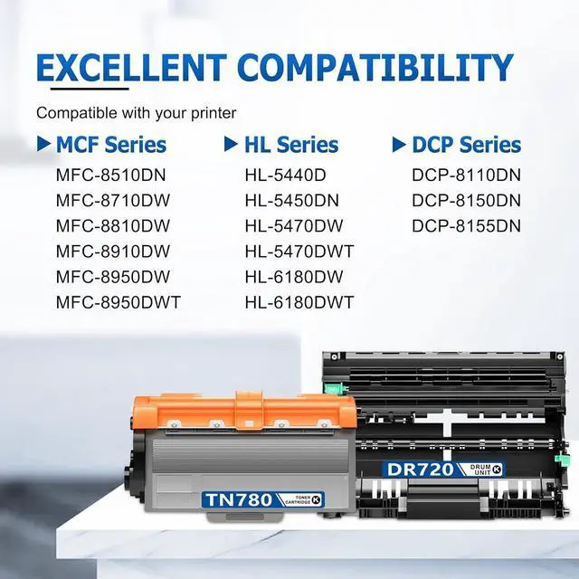 Alt view image 2 of 7 - TN780 Toner Cartridge DR720 Drum Unit High Yield Replacement for Brother DR720 DR-720 TN780 TN-780 TN750 Compatible for HL-5450DN HL-5470DW MFC-8710DW MFC-8910DW DCP-8150DN Printer (BlacK, 3-Pack)