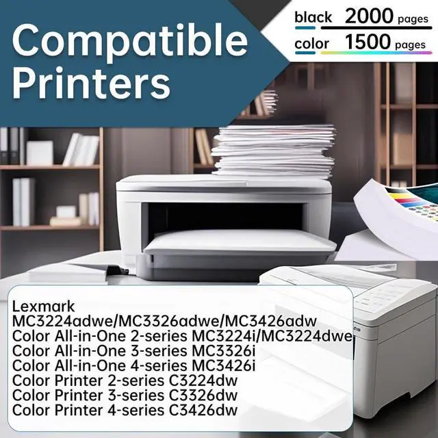 Alt view image 2 of 7 - C3210 C3224 Toner 4-Color Combo Pack with Chip - Compatible with Lexmark C3210K0/C3210C0/C3210M0/C3210Y0 Toner Cartridge Set Work for C3224 MC3224 C3326 MC3326 C3426 MC3426 Printers