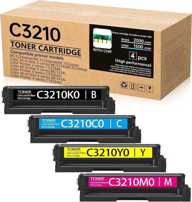 Main image of C3210 C3224 Toner 4-Color Combo Pack with Chip - Compatible with Lexmark C3210K0/C3210C0/C3210M0/C3210Y0 Toner Cartridge Set Work for C3224 MC3224 C3326 MC3326 C3426 MC3426 Printers