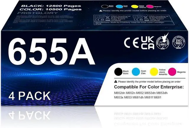 Main image of 655A Toner Cartridge Replacement for HP 655A CF450A CF451A CF452A CF453A Toner Works with Color Enterprise M652dn M652n M653dn M653dh MFP M681dh M681f Printer Toner (4Pack-BK/C/M/Y)