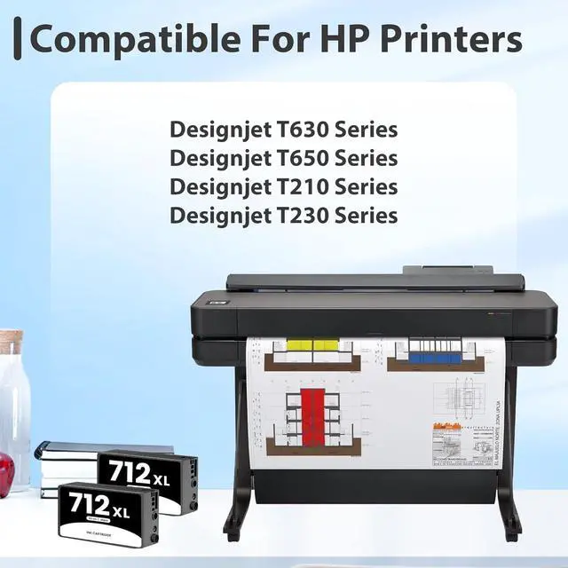 Alt view image 2 of 6 - 712XL 712 Black Ink Cartridge 80ml Replacement for HP 712 XL 712XL Black Ink Cartridge 3ED71A for DesignJet T650 T630 T230 T250 T210 & Studio Plotter Printer (2-Pack)
