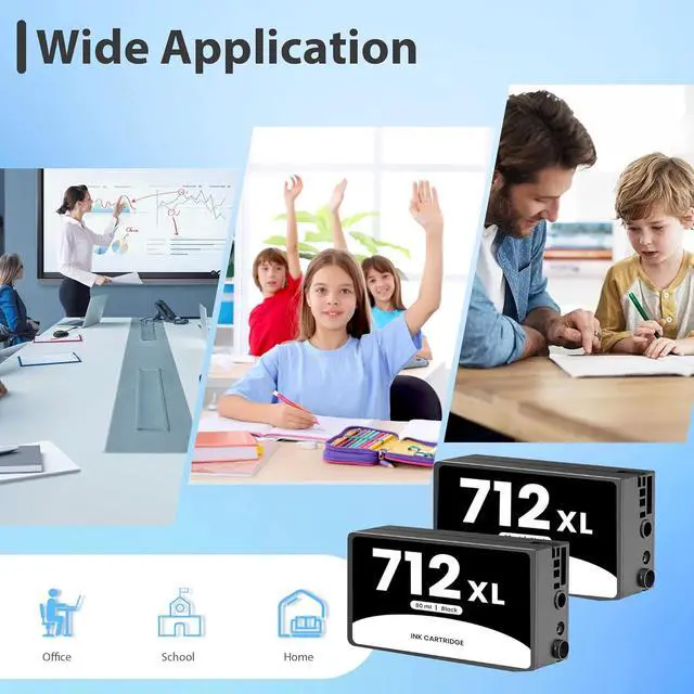 Alt view image 6 of 6 - 712XL 712 Black Ink Cartridge 80ml Replacement for HP 712 XL 712XL Black Ink Cartridge 3ED71A for DesignJet T650 T630 T230 T250 T210 & Studio Plotter Printer (2-Pack)