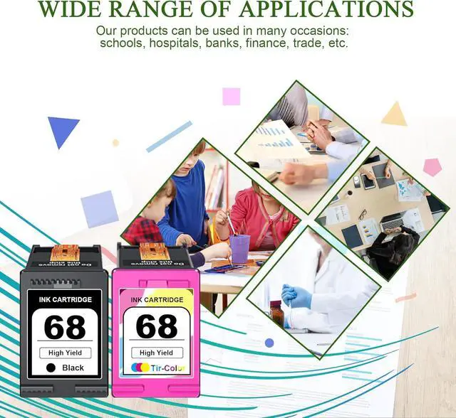 Alt view image 5 of 7 - 68 Ink Black & 68 Tri-Color Ink Replacement for HP 68 XL Ink Cartridges Work Envy 6152e 6155e 6552e 6555e 6558e Printers (2-Pack)