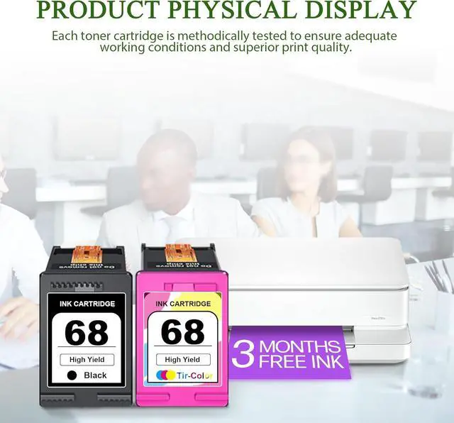 Alt view image 7 of 7 - 68 Ink Black & 68 Tri-Color Ink Replacement for HP 68 XL Ink Cartridges Work Envy 6152e 6155e 6552e 6555e 6558e Printers (2-Pack)