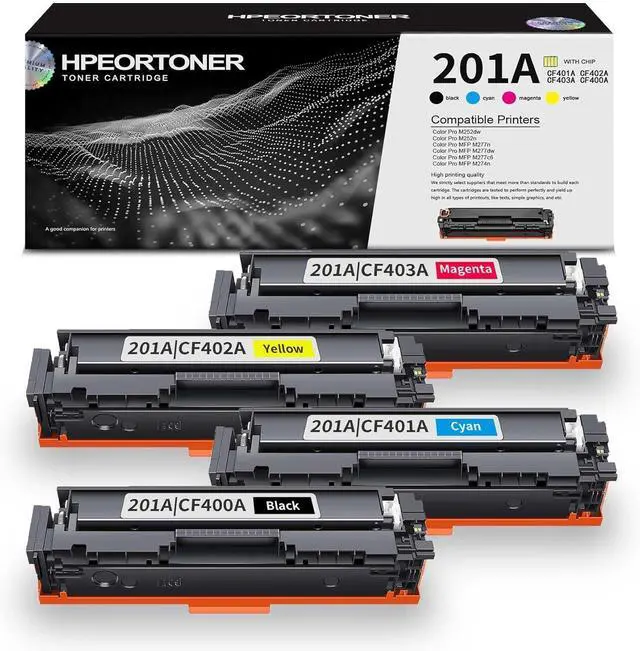 Main image of 4 Pack 201A BK/C/M/Y Toner Cartridge, Replacement for HP 201A|CF401A CF402A CF403A CF400A Color Pro M252dw Color Pro M252n Color Pro MFP M277n Color Pro MFP M277dw Color Pro MFP M277c6 Printer