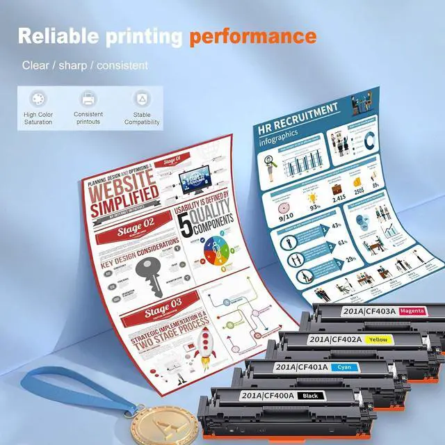 Alt view image 4 of 6 - 4 Pack 201A BK/C/M/Y Toner Cartridge, Replacement for HP 201A|CF401A CF402A CF403A CF400A Color Pro M252dw Color Pro M252n Color Pro MFP M277n Color Pro MFP M277dw Color Pro MFP M277c6 Printer