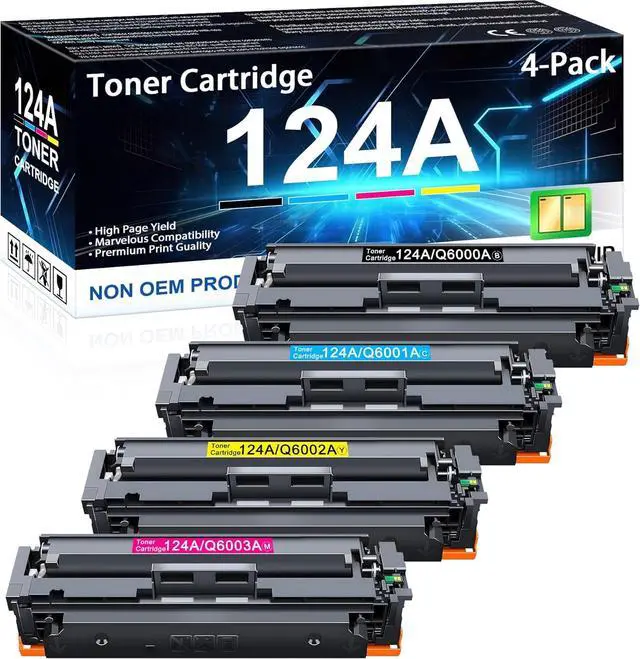 Main image of 124A Toner Cartridges 4 Pack with Chip Compatible for HP 124A Q6000A Q6001A Q6002A Q6003A Toner use for Color 2600n 1600 2605 1015 1017 Series Printer (Black Cyan Magenta Yellow)