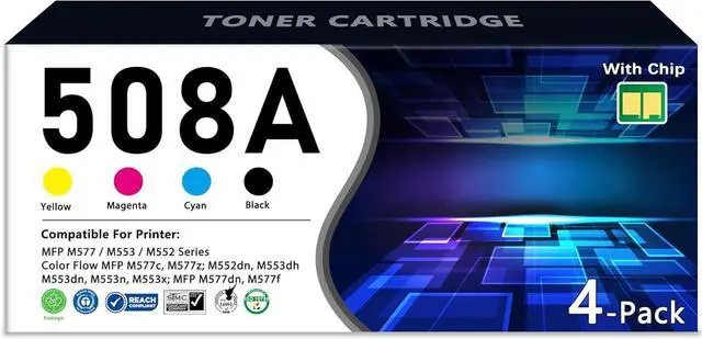 Main image of 508A Toner Cartridges Set (Black Cyan Magenta Yellow) Replacement for HP 508A Toner Cartridges 4 Pack Color Laser Jet Enterprise M553 M552 MFP M577 Series Printer | CF360A CF361A CF362A CF363A