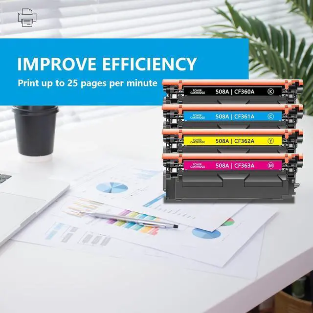 Alt view image 7 of 7 - 508A Toner Cartridges Set (Black Cyan Magenta Yellow) Replacement for HP 508A Toner Cartridges 4 Pack Color Laser Jet Enterprise M553 M552 MFP M577 Series Printer | CF360A CF361A CF362A CF363A