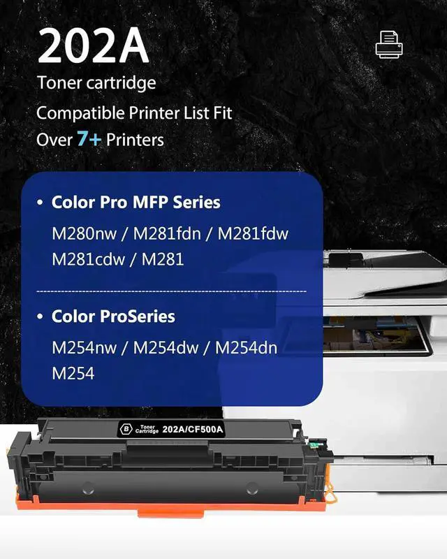 Alt view image 2 of 7 - 202A Toner Cartridge Set Replacement for HP 202A CF500A 202X Toner for Pro M254dw M254dn M254nw M254; Pro MFP M281fdn M281cdw M280nw Printer Toner Cartridges (4-Pack, Black Cyan Yellow Magenta)