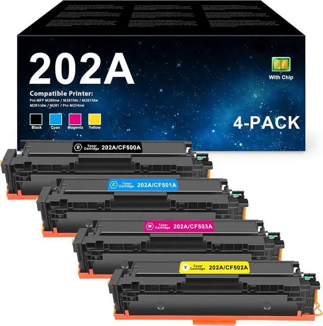 Main image of 202A Toner Cartridge Set Replacement for HP 202A CF500A 202X Toner for Pro M254dw M254dn M254nw M254; Pro MFP M281fdn M281cdw M280nw Printer Toner Cartridges (4-Pack, Black Cyan Yellow Magenta)