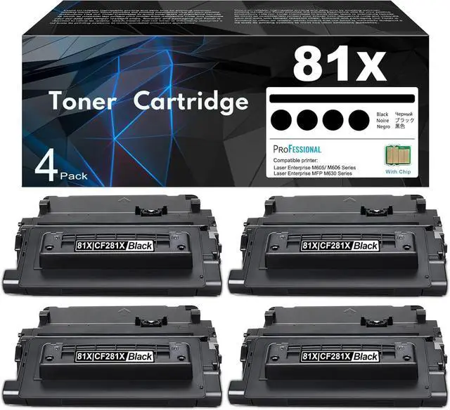 Main image of 81X High Yield Toner Cartridge Black CF281X: 4 Pack Compatible M605 Toner Replacement for HP 81X CF281X 81A CF281A Laser Enterprise M605 M606 Series; Laser Enterprise MFP M630 Series Printer