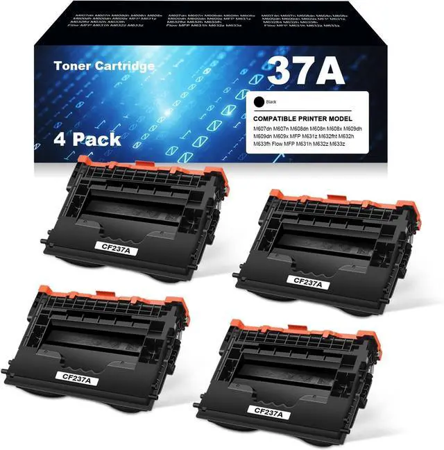 Main image of Remanufactured 4 Pack 37A Toner Cartridges for HP 37 A 37Y 37 Y 37X 37 X CF237A Compatible with M607dn M607n M608n M609dh M609dn MFP M631z M632h M633fh Flow MFP M631h M632z Printer (Black)