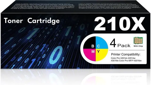 Main image of 210X Toner Cartridges 4 Pack with Chip MFP 4301fdw Replacement for 210X W2100X 210A W2100A High Yield for Color Pro 4201dn 4201dw MFP 4301fdn Printer Ink Black Cyan Yellow Magenta