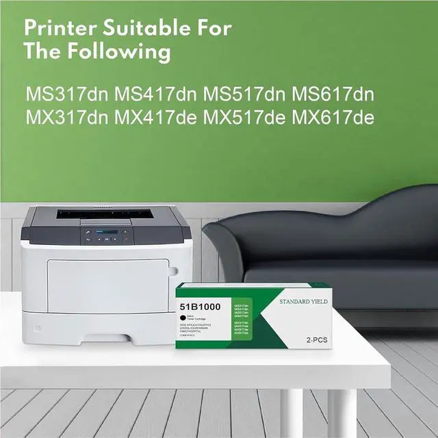 Alt view image 2 of 7 - 51B1000 High Yield Toner Cartridge 2 Pack Black (3,000 Pages) Compatible for Lexmark 51B1000 Toner Cartridge with MS317, MS317dn, MS417dn, MS517dn, MS617dn, MX317dn Printers