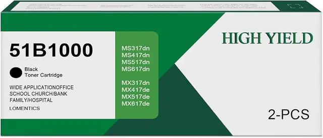 Alt view image 7 of 7 - 51B1000 High Yield Toner Cartridge 2 Pack Black (3,000 Pages) Compatible for Lexmark 51B1000 Toner Cartridge with MS317, MS317dn, MS417dn, MS517dn, MS617dn, MX317dn Printers
