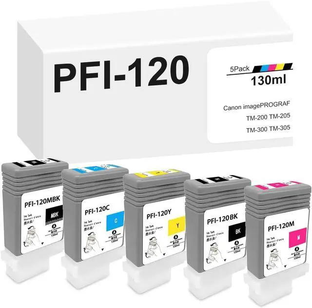 Main image of PFI-120 Ink Tank Bundle 130ml PFI120 Ink 5-Pack Replacement for Canon PFI-120 Ink Cartridges for imagePROGRAF TM-200 TM-205 TM-300 TM-305 (PFI-120MBK PFI-120BK PFI-120C PFI-120M PFI-120Y)