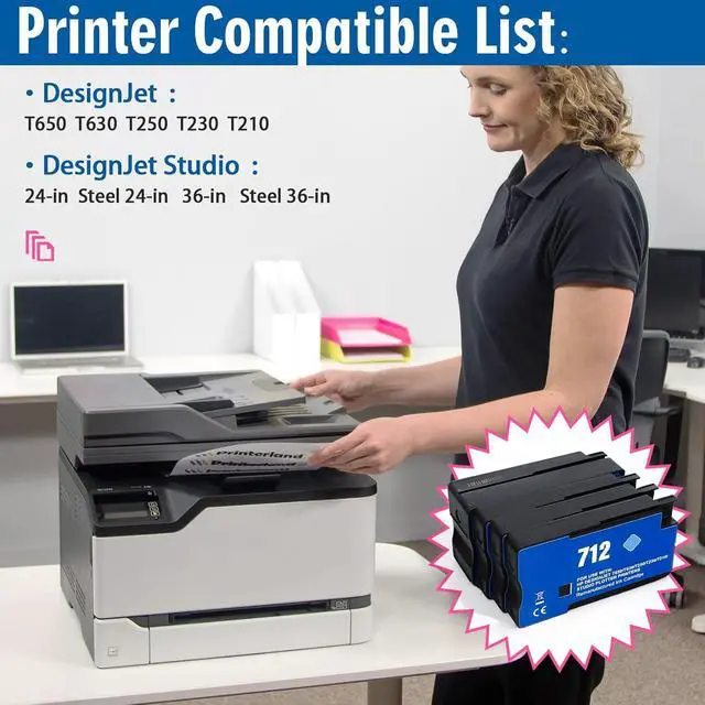 Alt view image 5 of 7 - 712XL 712 Ink Cartridges Replacement for HP 712 Ink Cartridges for DesignJet T210 T230 T250 T630 T650 Studio Plotter Printers, Remanufactured High Yield 712 712XL Ink Cartridges with Chip