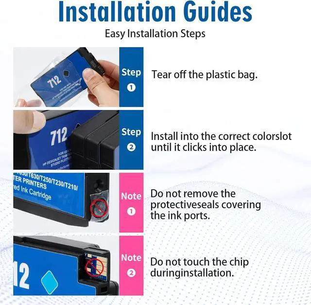 Alt view image 4 of 7 - 712XL 712 Ink Cartridges Replacement for HP 712 Ink Cartridges for DesignJet T210 T230 T250 T630 T650 Studio Plotter Printers, Remanufactured High Yield 712 712XL Ink Cartridges with Chip