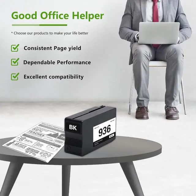 Alt view image 6 of 6 - 936 Ink Cartridges (1-Pack, Black) Replacement for HP 936 Black Ink for OfficeJet Pro 9122e 9110b 9125e 9128e 9130b 9135e 9730e Printers