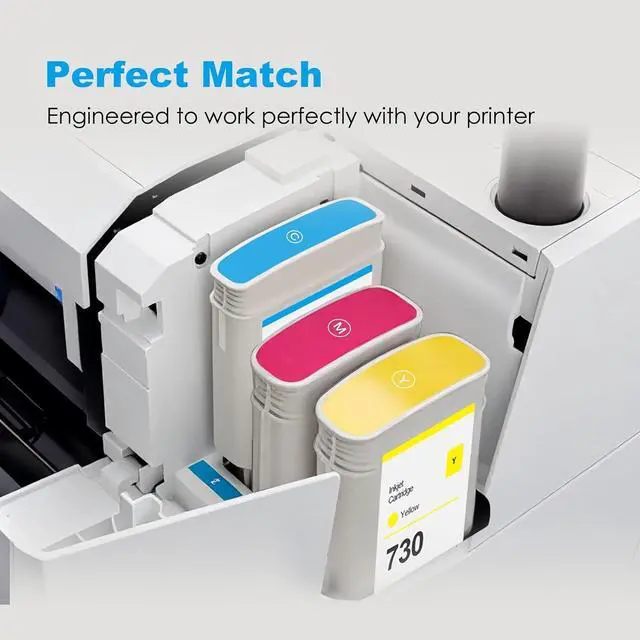 Alt view image 4 of 7 - Remanufactured 730 Ink Cartridges Replacement for HP730 HP 730 Ink 300ml P2V68A P2V69A P2V70A P2V71A P2V72A P2V73A Compatible with DesignJet T1600 T1700 T2600 PrintersPBK MBK C M Y G 6-Pack