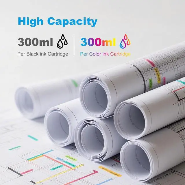 Alt view image 3 of 7 - Remanufactured 730 Ink Cartridges Replacement for HP730 HP 730 Ink 300ml P2V68A P2V69A P2V70A P2V71A P2V72A P2V73A Compatible with DesignJet T1600 T1700 T2600 PrintersPBK MBK C M Y G 6-Pack