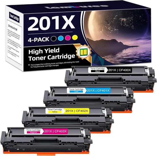 Main image of 201X Toner Cartridges 4 Pack High Yield with Chip Replacement for HP 201X 201A Color Pro MFP M277dw M252dw M277n M277c6 Printer CF400X (Black, Cyan, Magenta, Yellow)