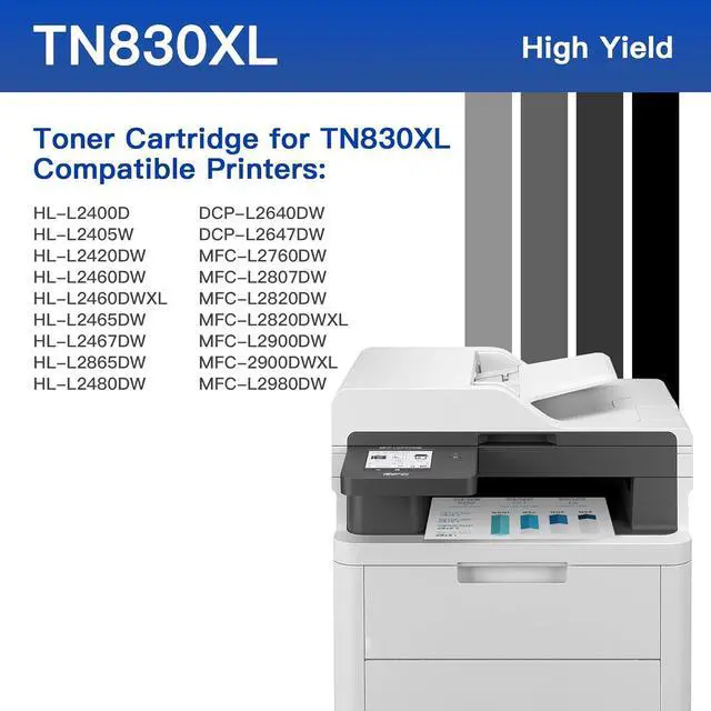 Alt view image 2 of 6 - TN830XL Toner Cartridge for Brother Printer TN830XL - Replacement for Brother TN-830XL TN830 TN-830 to use with HL-L2460DW DCP-L2640DW HL-L2405W HL-L2400D HL-L2480DW MFC-L2820DW (2 Black, with Chip)