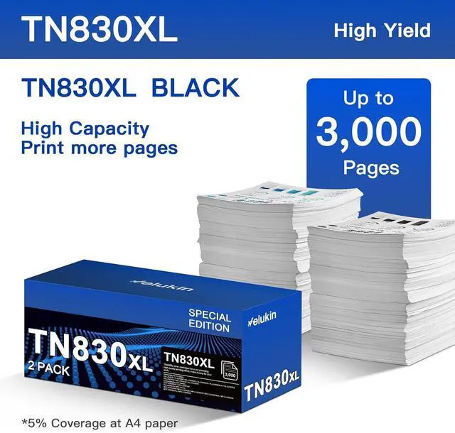 Alt view image 3 of 6 - TN830XL Toner Cartridge for Brother Printer TN830XL - Replacement for Brother TN-830XL TN830 TN-830 to use with HL-L2460DW DCP-L2640DW HL-L2405W HL-L2400D HL-L2480DW MFC-L2820DW (2 Black, with Chip)