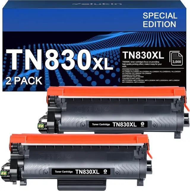 Main image of TN830XL Toner Cartridge for Brother Printer TN830XL - Replacement for Brother TN-830XL TN830 TN-830 to use with HL-L2460DW DCP-L2640DW HL-L2405W HL-L2400D HL-L2480DW MFC-L2820DW (2 Black, with Chip)