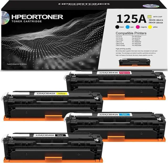 Main image of 4 Pack 125A BK/C/M/Y Toner Cartridge, Replacement for HP CP1215 CP1515n CP1518ni CM1312 CM1312nfi CM1312mfp Pro M125nw M127fn M201n M202dw M225dn M225dw Printer