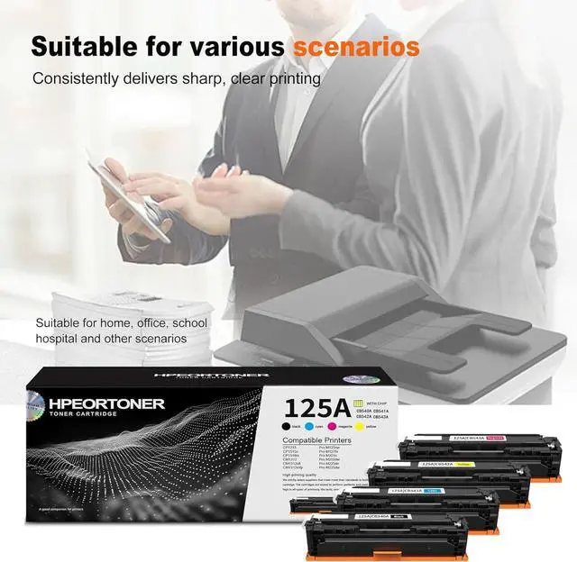Alt view image 6 of 6 - 4 Pack 125A BK/C/M/Y Toner Cartridge, Replacement for HP CP1215 CP1515n CP1518ni CM1312 CM1312nfi CM1312mfp Pro M125nw M127fn M201n M202dw M225dn M225dw Printer