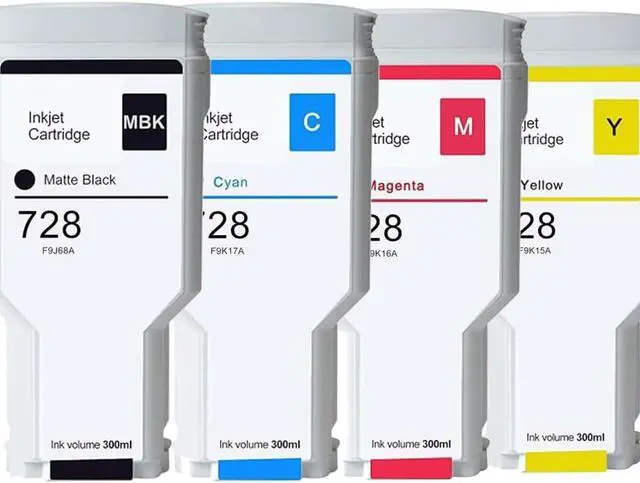 Main image of 728 Ink Cartridge 4 Color(MBK,CY,MG,YL) 4 x 300ml Compatible for HP 728 Ink Cartridge F9J68A F9K17A F9K16A F9K15A Replacement for HP DesignJet T730 T830 MFP Series Printer