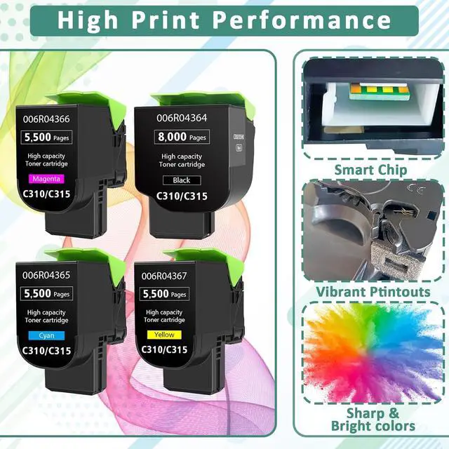 Alt view image 6 of 7 - Toner Cartridge for Xerox C310 C315 Printer,5500-8000 Pages Extra High Capacity Replacement 006R04364 006R04365 006R04366 006R04367 Ink Cartridge for Xerox C315DNI C310DNI Color Printer (4 Pack)