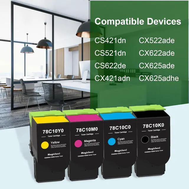 Alt view image 2 of 6 - 78C10K0 78C10C0 78C10M0 78C10Y0 Toner Cartridges (4Pack, 1BK/1C/1M/1Y) - Replacement for Lexmark 78C10 Toner Cartridge Work with CS421dn CS521dn CS622de CX421adn CX522ade Printer