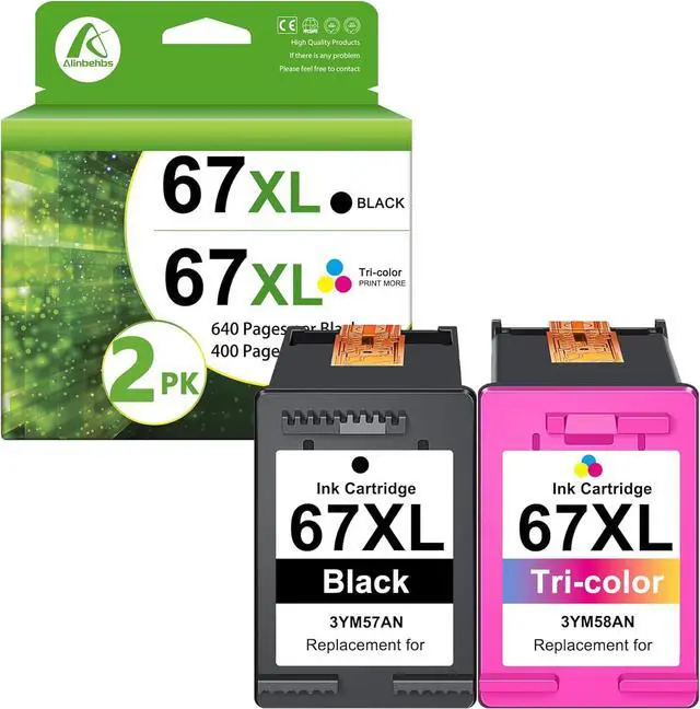 Main image of 67XL Ink Cartridges Black and Color Combo Pack, Replacement for HP Ink 67xl 67 XL Ink with DeskJet 2755e 2855e 4155e 4255e Envy 6455e 6055 6000e 6455e Printer (2-Pack)