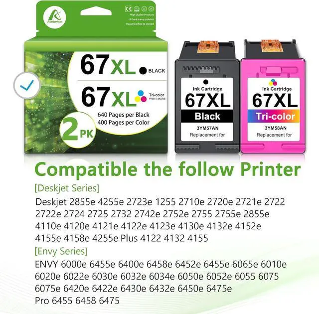 Alt view image 2 of 7 - 67XL Ink Cartridges Black and Color Combo Pack, Replacement for HP Ink 67xl 67 XL Ink with DeskJet 2755e 2855e 4155e 4255e Envy 6455e 6055 6000e 6455e Printer (2-Pack)