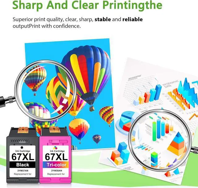 Alt view image 4 of 7 - 67XL Ink Cartridges Black and Color Combo Pack, Replacement for HP Ink 67xl 67 XL Ink with DeskJet 2755e 2855e 4155e 4255e Envy 6455e 6055 6000e 6455e Printer (2-Pack)
