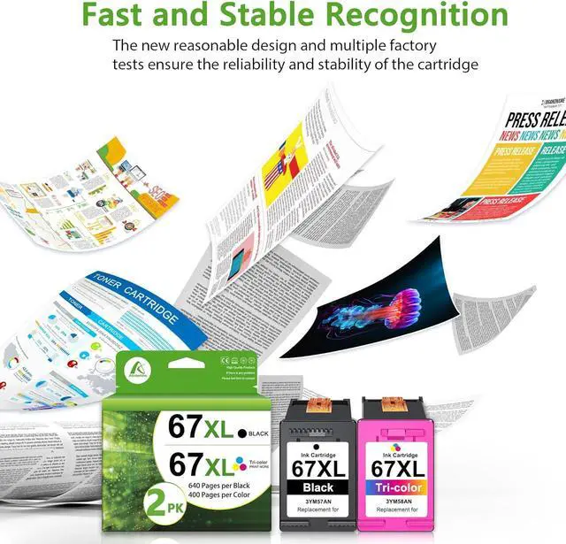 Alt view image 7 of 7 - 67XL Ink Cartridges Black and Color Combo Pack, Replacement for HP Ink 67xl 67 XL Ink with DeskJet 2755e 2855e 4155e 4255e Envy 6455e 6055 6000e 6455e Printer (2-Pack)