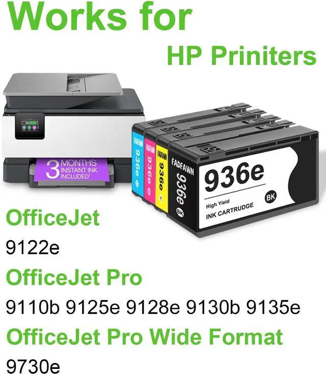 Alt view image 2 of 7 - 936e Ink Cartridges Combo Pack Replacement for HP 936XL Ink Cartridges Work with OfficeJet 9122e OfficeJet Pro 9110b 9125e 9128e 9130b 9135e OfficeJet Pro Wide Format 9730e (4-Pack BK/C/M/Y)