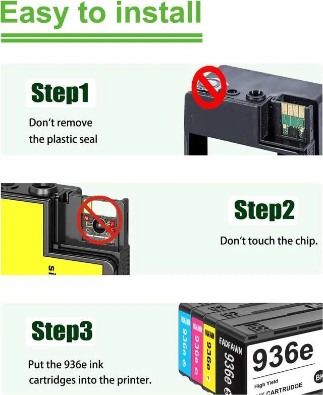 Alt view image 7 of 7 - 936e Ink Cartridges Combo Pack Replacement for HP 936XL Ink Cartridges Work with OfficeJet 9122e OfficeJet Pro 9110b 9125e 9128e 9130b 9135e OfficeJet Pro Wide Format 9730e (4-Pack BK/C/M/Y)