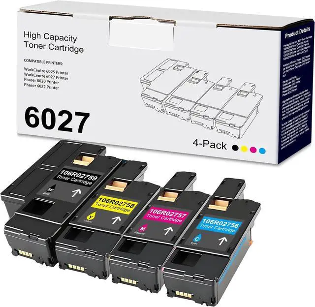 Main image of WorkCentre 6027 High Yield Toner Cartridges(4-Pack, BK/C/M/Y) - 106R02759 106R02758 106R02757 106R02756 Toner Cartridges Replacement for Xerox Phaser 6020 6022 WorkCentre 6025 6027 Printer