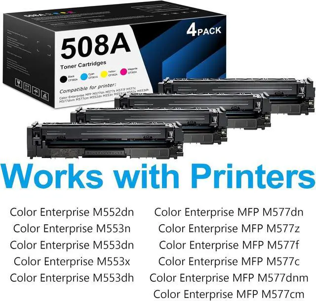 Alt view image 2 of 7 - 508A Toner Cartridges 4 Pack (with Chip) - Replacement for HP 508A Toner Cartridges for Color Enterprise MFP M577 Series, Color Enterprise M552, M553 Series Printer