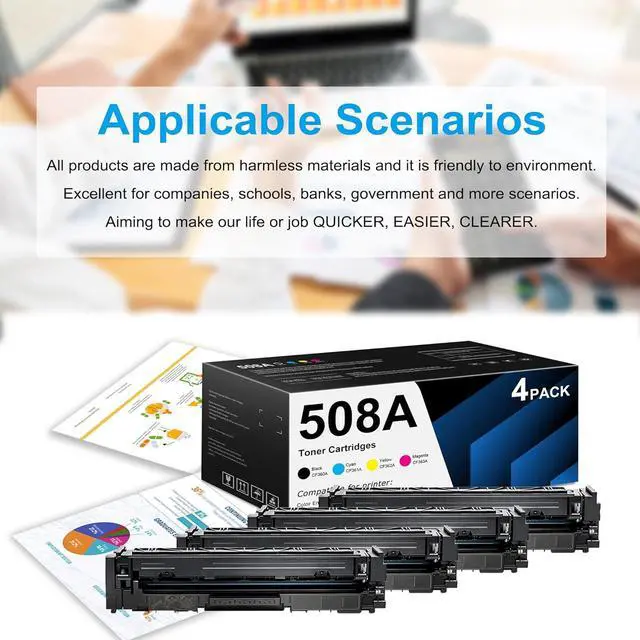 Alt view image 6 of 7 - 508A Toner Cartridges 4 Pack (with Chip) - Replacement for HP 508A Toner Cartridges for Color Enterprise MFP M577 Series, Color Enterprise M552, M553 Series Printer