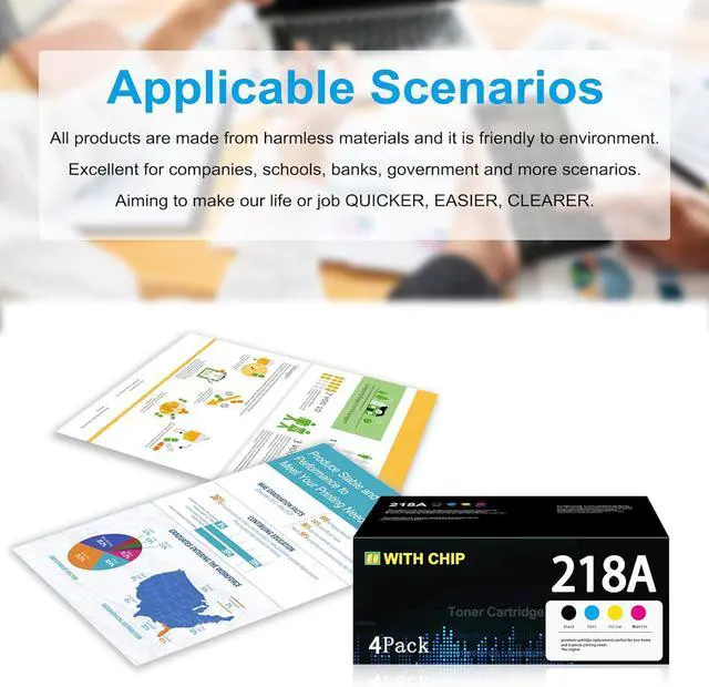 Alt view image 6 of 6 - 218A Toner Cartridges (with Chip) Replacement for 218A W2180A 218X W2180X Toner Cartridges Works with Color Laser Pro 3201dw MFP 3301 3301fdw 3301sdw 3301cdw Printer (KCYM, 4 Pack)