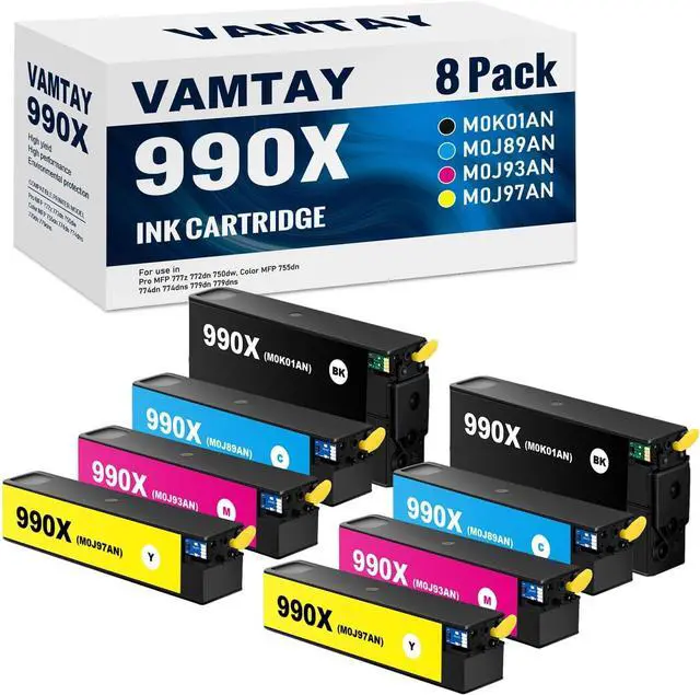 Main image of Remanufactured 990 990X 990XL Ink Cartridges Compatible with HP PageWide Color 755dn MFP 774dn MFP 774dns Managed Color E75160dn Printers (8Pack BK×2 C×2 M×2 Y×2)