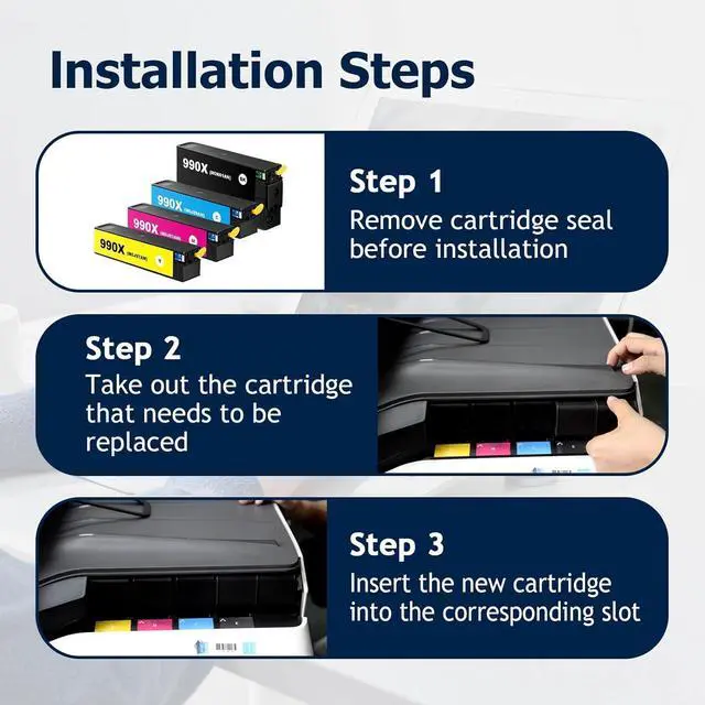 Alt view image 6 of 7 - Remanufactured 990 990X 990XL Ink Cartridges Compatible with HP PageWide Color 755dn MFP 774dn MFP 774dns Managed Color E75160dn Printers (8Pack BK×2 C×2 M×2 Y×2)