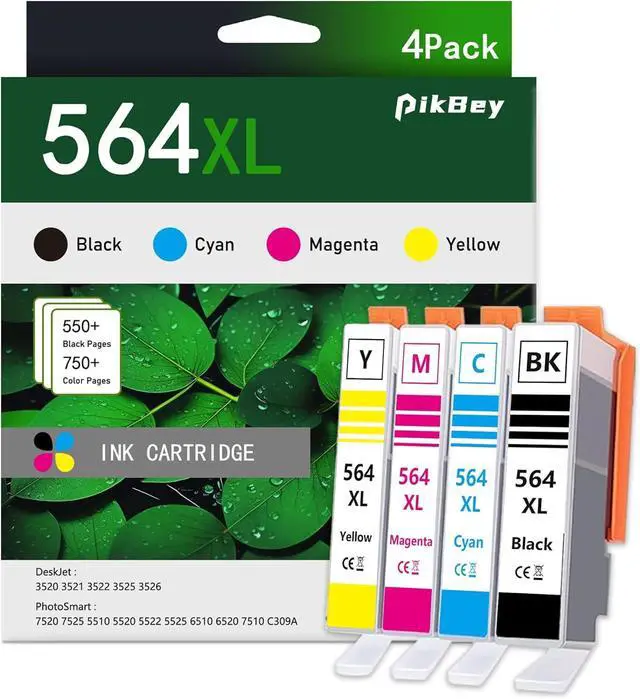 Main image of 564XL Ink Cartridges Combo Pack (4-Pack, 1Black/1Cyan/1Magenta/1Yellow) Replacement for HP 564 564XL High Yield Ink for PhotoSmart 7520 7525 5520 6520 6510 C309G DeskJet 3520 3522 Printer