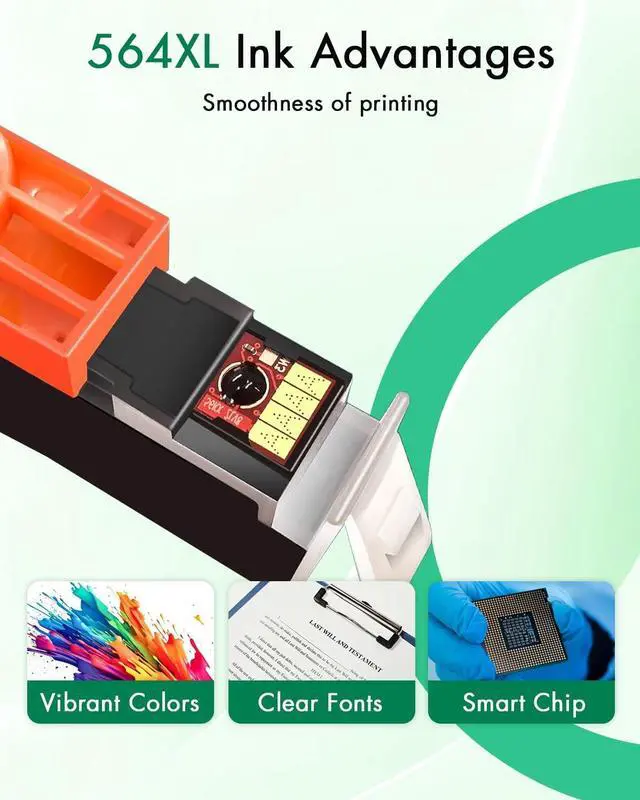 Alt view image 4 of 6 - 564XL Ink Cartridges Combo Pack (4-Pack, 1Black/1Cyan/1Magenta/1Yellow) Replacement for HP 564 564XL High Yield Ink for PhotoSmart 7520 7525 5520 6520 6510 C309G DeskJet 3520 3522 Printer